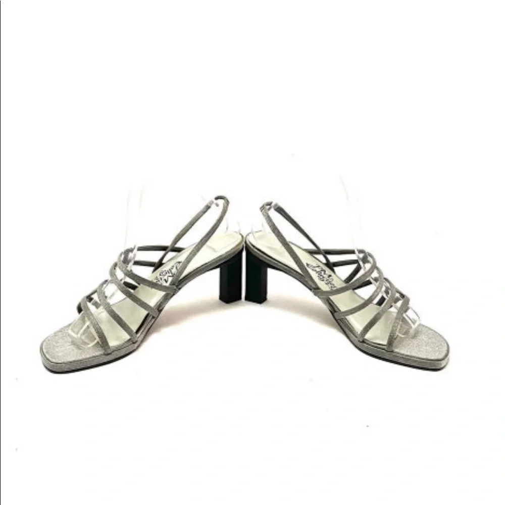 Vintage 1990s silver lurex strappy slingback heels